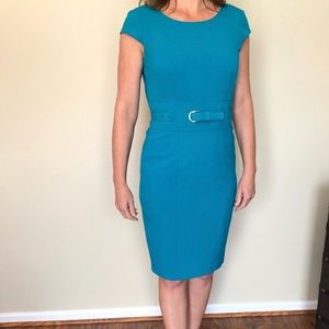 Teal Calvin Klein belted dress
